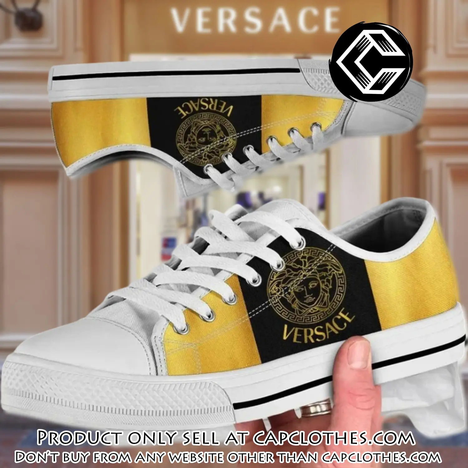 Versace medusa black yellow low top canvas shoes luxury brand gifts for men women cc5227412
